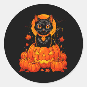 Schwarze Katzen-Kürbis-Mond-Halloween-Herbst Runder Aufkleber