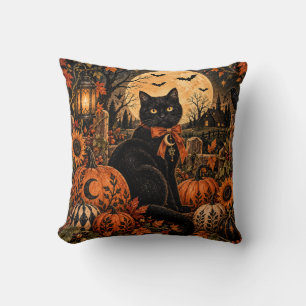 Schwarze Katzen-Kürbis-Mond-Halloween-Wurfkissen Kissen