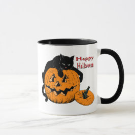 Schwarze Katzen-Kürbis Tasse