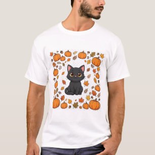 Schwarze Katzen-Kürbisfeld Süße Halloween-Kunst T-Shirt