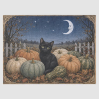 Schwarze Katzen-Kürbisfeld-Vintage Seidenpapier