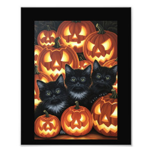 Schwarze Katzen & Kürbislaternen Fotodruck