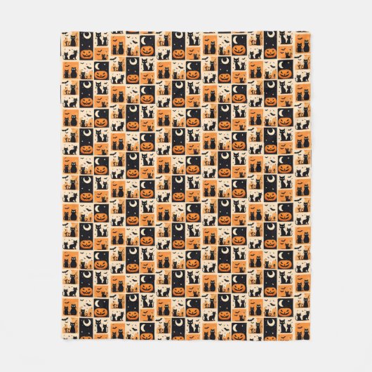 Schwarze Katzen, Kürbisse und Fledermäuse sind Sym Fleecedecke (Vorderseite)