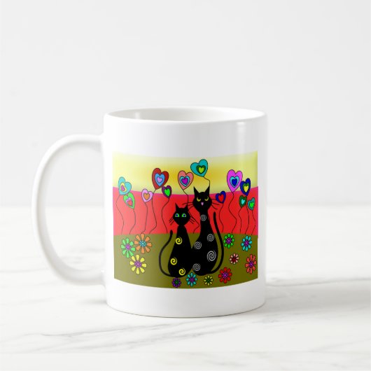 Schwarze Katzen-Liebhaber-Kunst-Geschenke Kaffeetasse (Links)