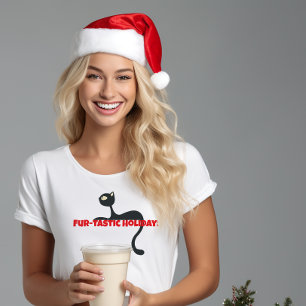 Schwarze-Katzen-Liebhaber-Weihnachten lustiges rot T-Shirt