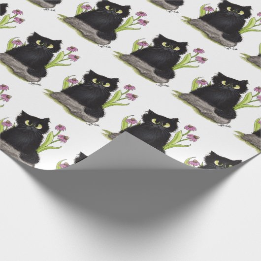 Schwarze Katzen-lila Blumen-Verpackungs-Papier Geschenkpapier (Ecke)