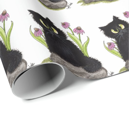 Schwarze Katzen-lila Blumen-Verpackungs-Papier Geschenkpapier (Rolleneckpunkt)