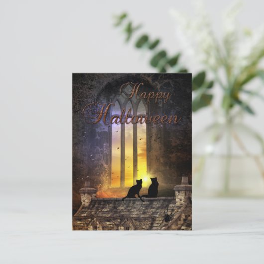 Schwarze Katzen Magische Halloween-Postkarte Postkarte (Stehend Vorderseite)