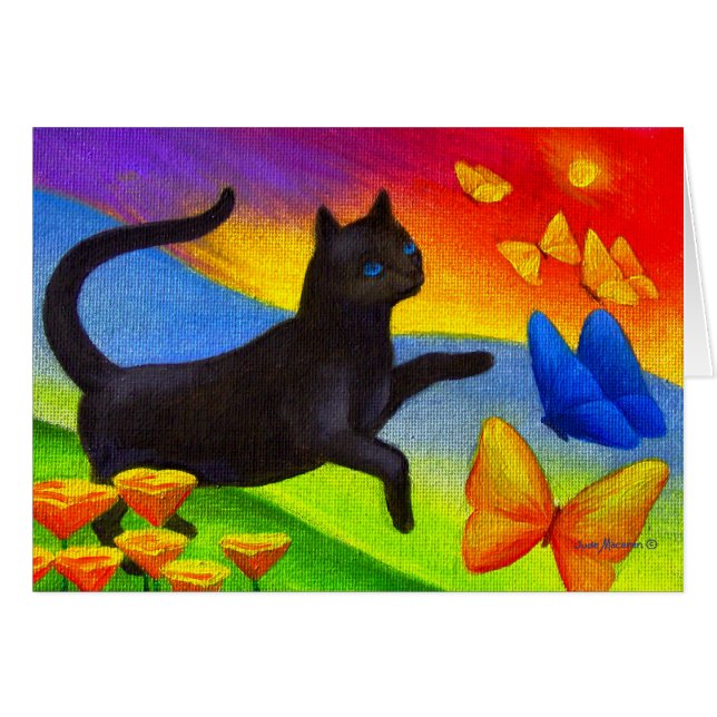 Schwarze Katzen-Malerei-Schmetterlings-Kunst - (Vorderseite (Horizontal))