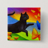 Schwarze Katzen-Malerei-Schmetterlings-Kunst - Button (Vorderseite)