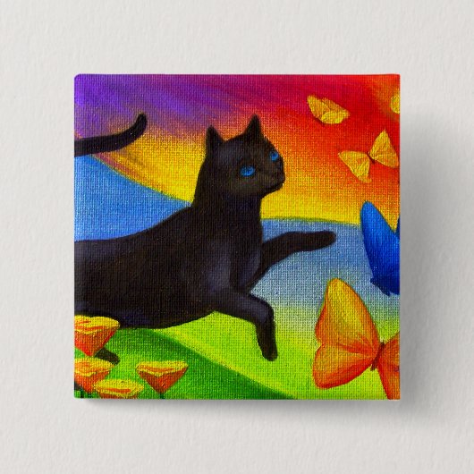 Schwarze Katzen-Malerei-Schmetterlings-Kunst - Button (Vorderseite)