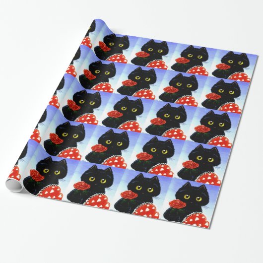 Schwarze Katzen-MäuseValentinstag Creationarts Geschenkpapier (Ungerollt)
