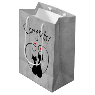 Schwarze Katzen mit Herzen  Mittlere Geschenktüte