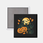 Schwarze Katzen mit Jack O Lanterns Mond und Flede Magnet (Vorderseite/Rückseite)