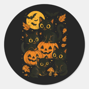 Schwarze Katzen mit Jack O Lanterns Mond und Flede Runder Aufkleber