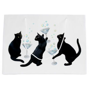 Schwarze Katzen mit Martinis-Geschenktasche Große Geschenktüte