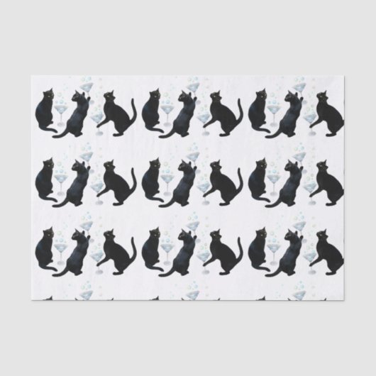 Schwarze Katzen mit Martinis-Tissue Seidenpapier (Vorderseite)