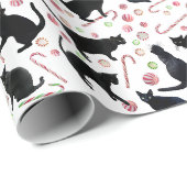 Schwarze Katzen mit Pfefferminzbonbon-Verpackungsp Geschenkpapier (Rolleneckpunkt)