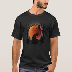 Schwarze Katzen Mond Kürbis Halloween Horror T-Shirt