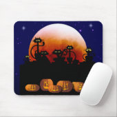 Schwarze Katzen, Mond, Kürbise Mousepad (Mit Mouse)