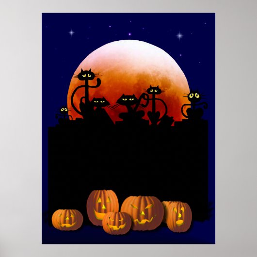 Schwarze Katzen, Mond, Pumpkins Poster (Vorne)