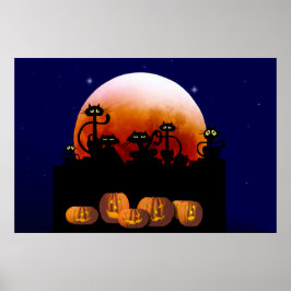 Schwarze Katzen, Mond, Pumpkins Poster