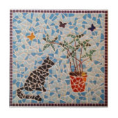 Schwarze Katzen-Mosaik Fliese (Vorderseite)