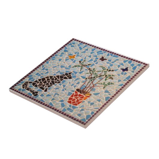 Schwarze Katzen-Mosaik Fliese (Seite)