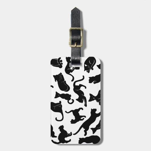 Schwarze Katzen-Muster Gepäckanhänger (Vorderseite vertikal)