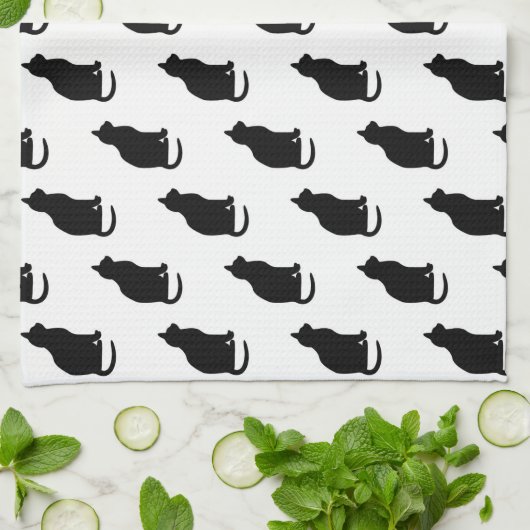 Schwarze Katzen Muster Katzen Textur Weißer Hinter Handtuch (Gefaltet)