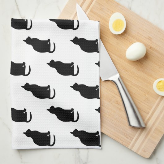 Schwarze Katzen Muster Katzen Textur Weißer Hinter Handtuch (Viertel Falte)