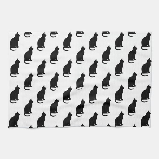 Schwarze Katzen Muster Katzen Textur Weißer Hinter Handtuch (Horizontal)