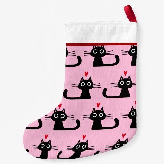 Schwarze Katzen Muster mit benutzerdefiniertem Tex Kleiner Weihnachtsstrumpf (Rückseite)