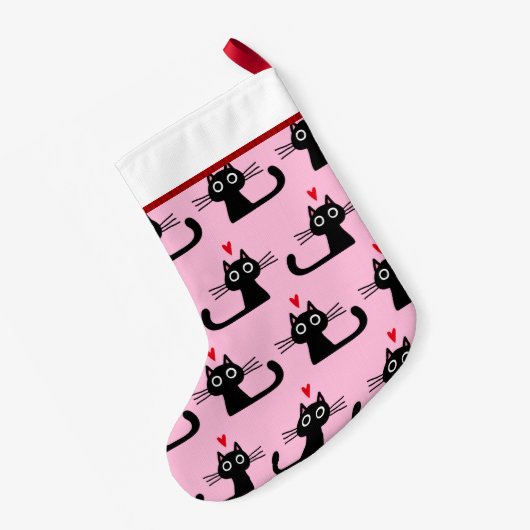 Schwarze Katzen Muster mit benutzerdefiniertem Tex Kleiner Weihnachtsstrumpf (Rückseite (Hängend))