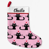 Schwarze Katzen Muster mit benutzerdefiniertem Tex Kleiner Weihnachtsstrumpf (Vorderseite)