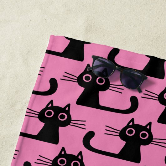 Schwarze Katzen Muster Pink | Fun Animal Lover's Strandtuch (Beispiel)