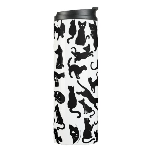 Schwarze Katzen-Muster Thermosbecher (Nach links gedreht)