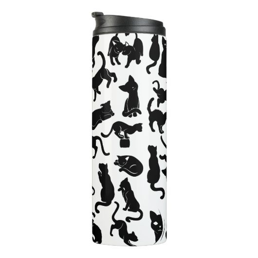 Schwarze Katzen-Muster Thermosbecher (Nach rechts gedreht)