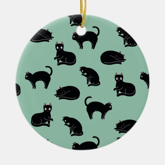 Schwarze Katzen Nahtloses Muster Keramik Ornament (Vorne)