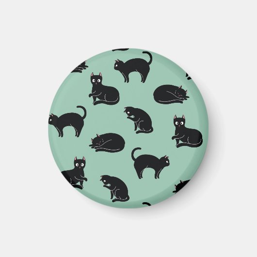 Schwarze Katzen Nahtloses Muster Magnet (Vorne)