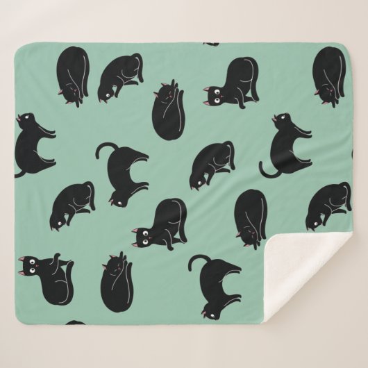 Schwarze Katzen Nahtloses Muster Sherpadecke (Vorderseite (Horizontal))