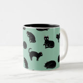 Schwarze Katzen Nahtloses Muster Zweifarbige Tasse (VorderseiteRechts)
