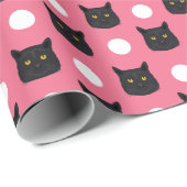 Schwarze Katzen-Packpapier - Tupfen-Katze Geschenkpapier (Rolleneckpunkt)