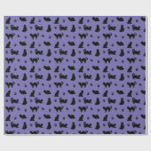 Schwarze Katzen Paw Prints Lila Geschenkpapier (Flach)