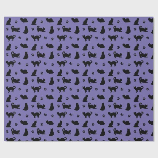 Schwarze Katzen Paw Prints Lila Geschenkpapier (Flach)