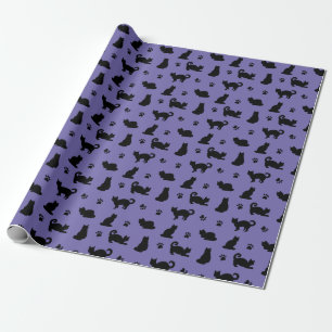Schwarze Katzen Paw Prints Lila Geschenkpapier