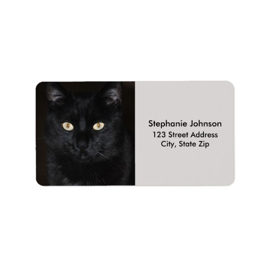Schwarze Katzen-Porträt Adressaufkleber (Vorne)