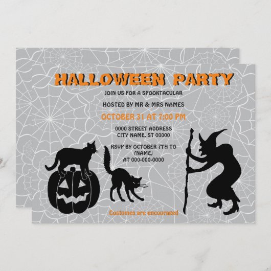 Schwarze Katzen Pumpkin & Zauberer Halloween Einla Einladung (Vorne/Hinten)