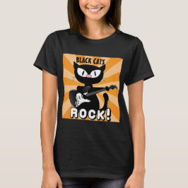 SCHWARZE KATZEN ROCK! Black Cartoon Cat Playing Gi T-Shirt