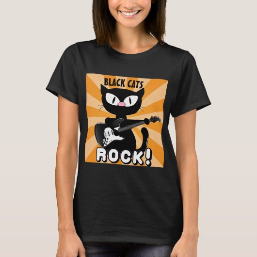 SCHWARZE KATZEN ROCK! Black Cartoon Cat Playing Gi T-Shirt (Vorderseite)